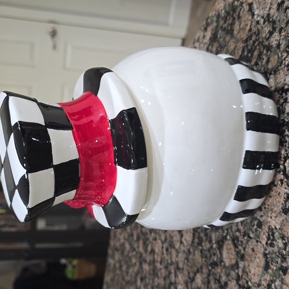 RARE ~BRAND NEW! MC Inspired Festive Snowman Cookie Jar with Red Bow - Picture 2 of 4